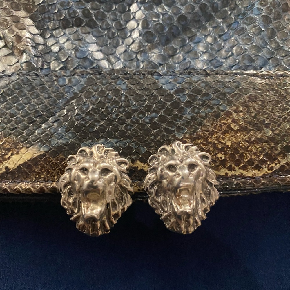 Beautiful Solid Sterling Silver Lion Head Earrings. Vintage Gem-1”-Clips